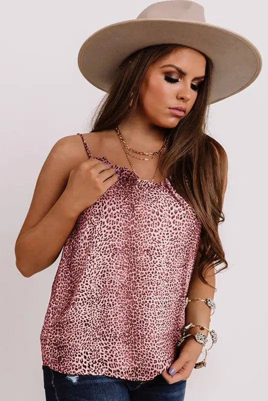 Leopard print shift tank top - tops