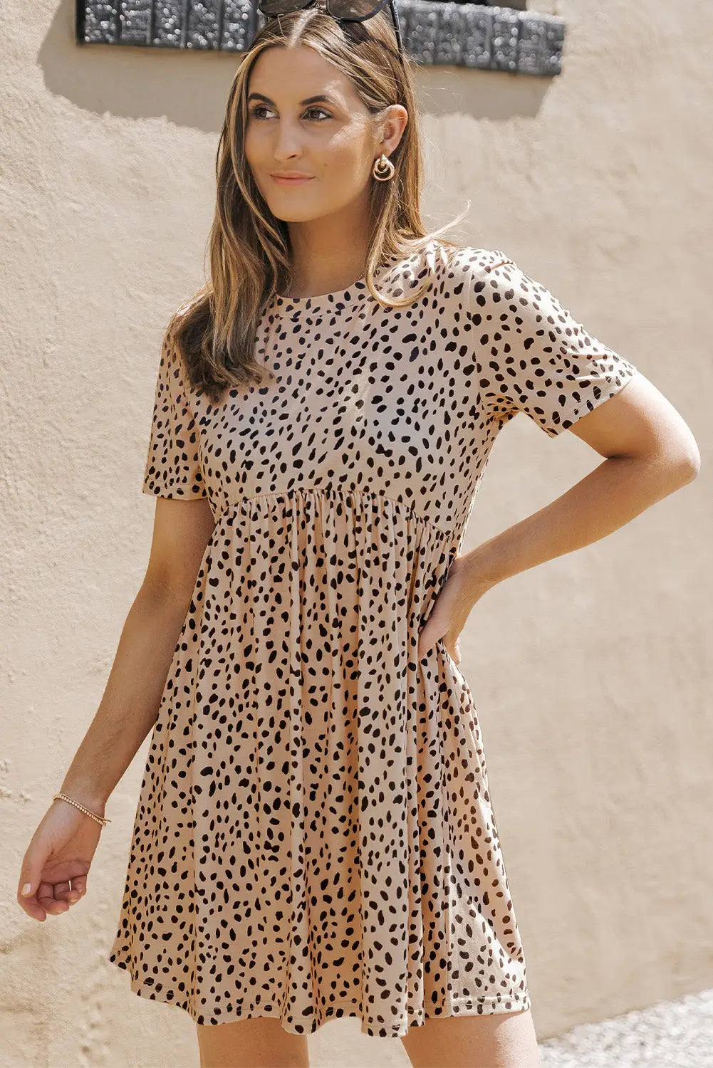 Leopard print short sleeve tunic t-shirt dress - s /