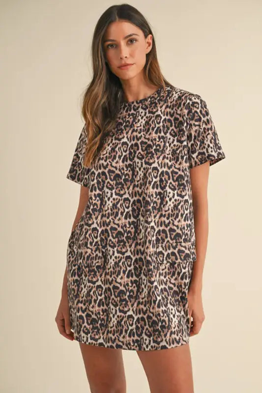 Brown leopard print t-shirt dress | fashionfitz | uk sizes 6-16