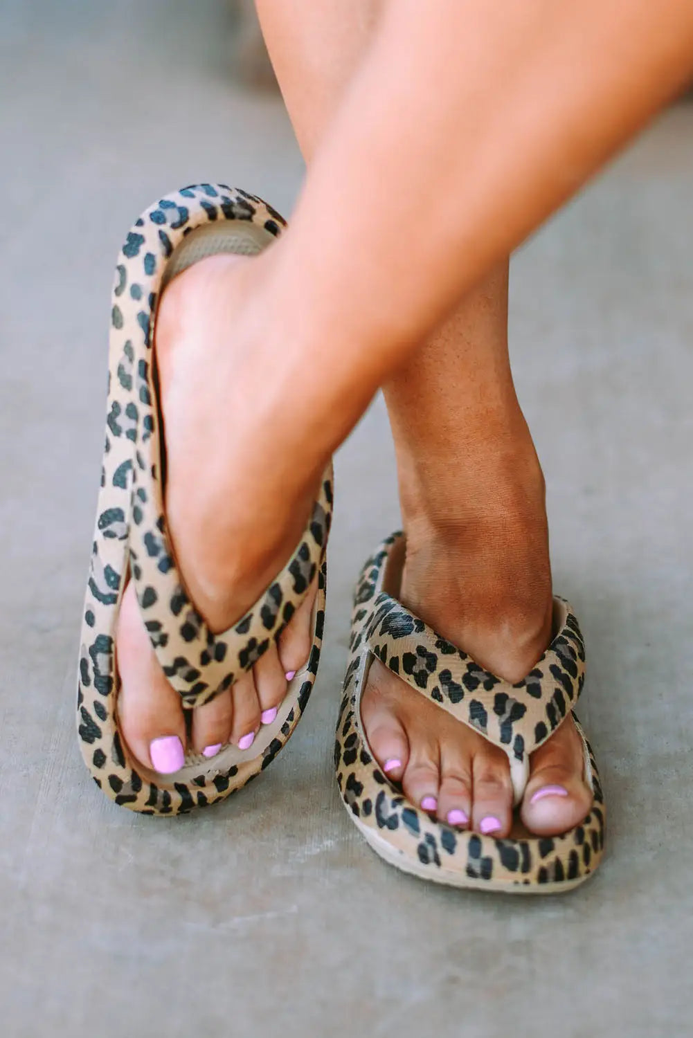 Leopard print thick sole flip flops - shoes & bags