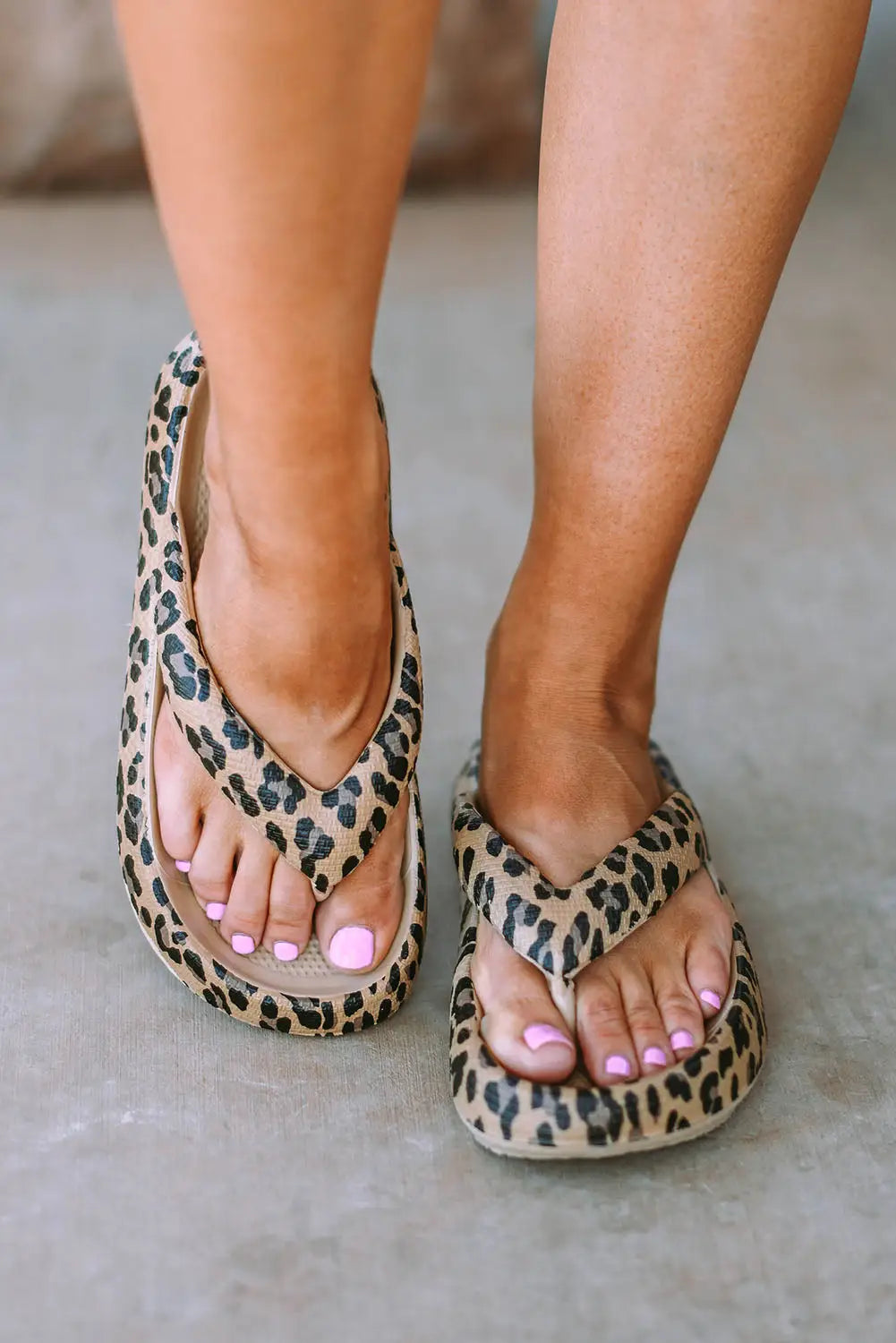 Leopard print thick sole flip flops - slippers