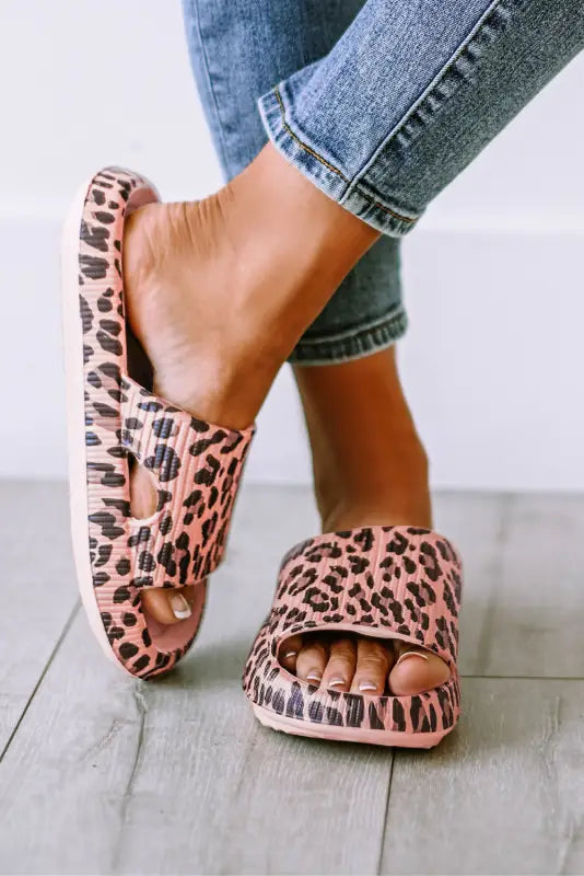 Leopard print thick sole slip on slippers