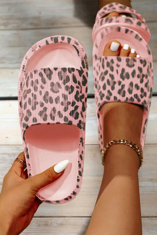 Leopard print thick sole slip on slippers