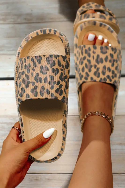 Leopard print thick sole slip on slippers