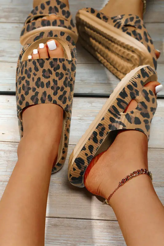 Leopard print thick sole slip on slippers