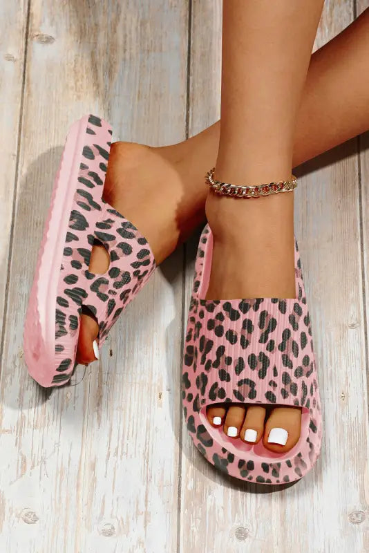 Leopard print thick sole slip on slippers