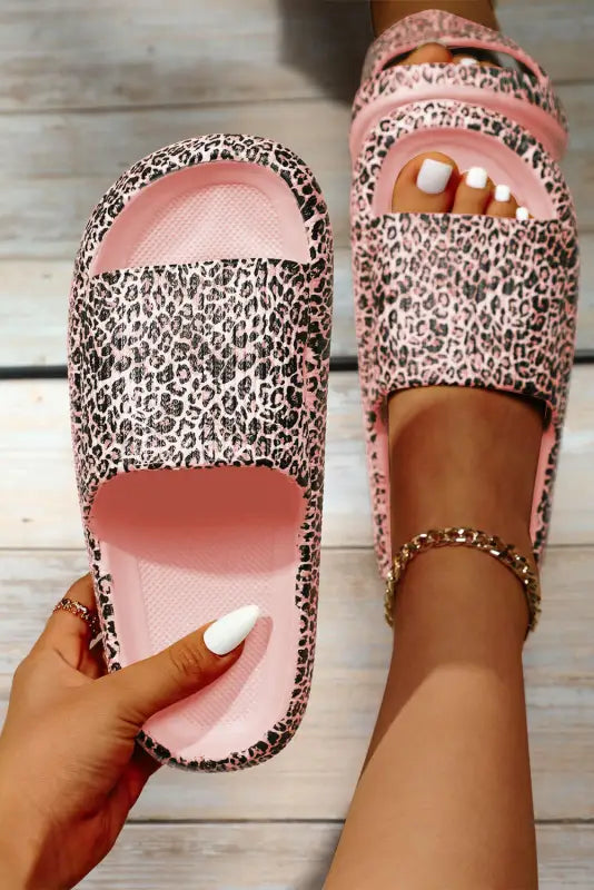 Leopard print thick sole slip on slippers