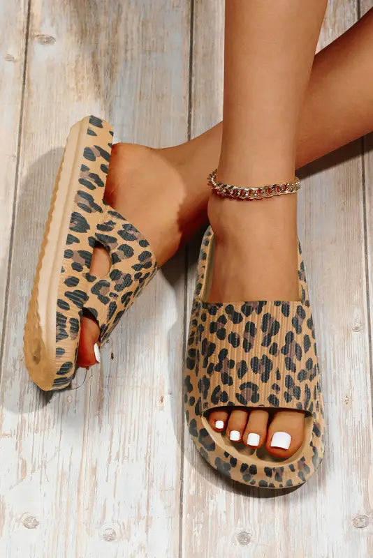 Leopard print thick sole slip on slippers