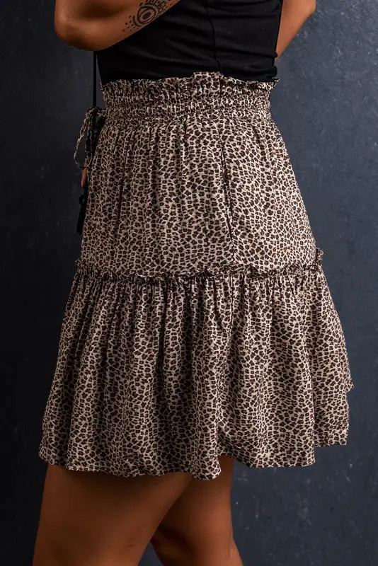 Leopard skirt - drawstring frilly short - skirts