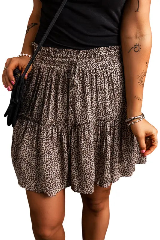 Leopard skirt - drawstring frilly short - skirts