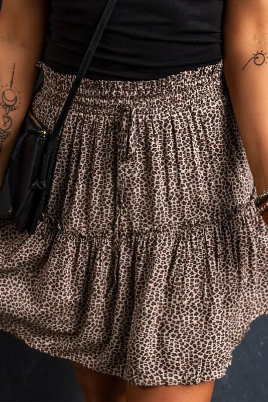 Leopard skirt - drawstring frilly short - skirts