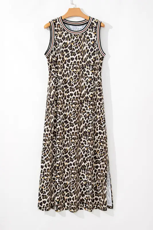 Leopard sleeveless maxi dress | fashionfitz