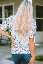 Leopard Smocking Detail Bubble Sleeve Blouse - Fashionfitz