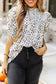 Leopard smocking detail bubble sleeve blouse - tops