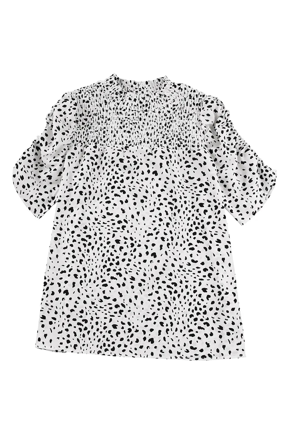 Leopard smocking detail bubble sleeve blouse - tops