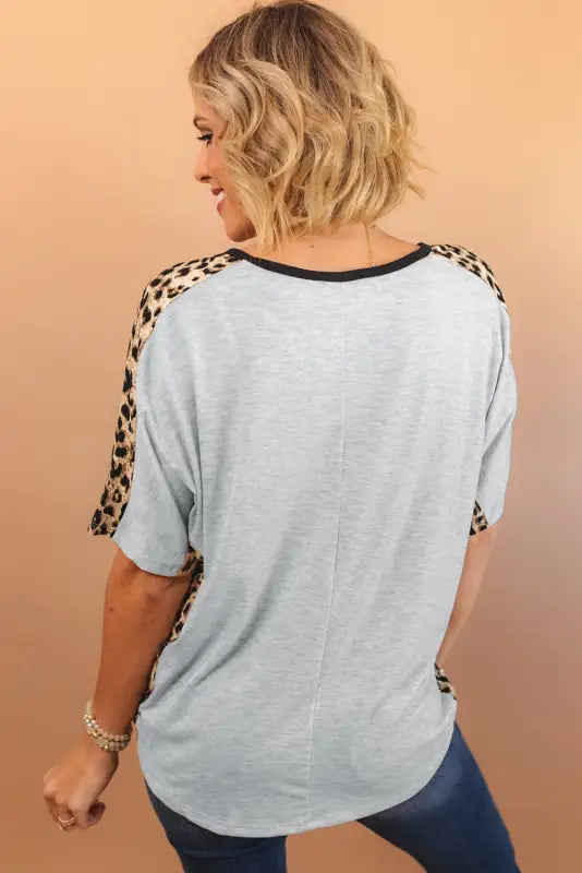 Leopard splicing loose t-shirt - t-shirts