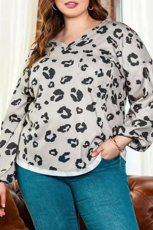Leopard Thermal Knit Plus Size Top - Fashionfitz