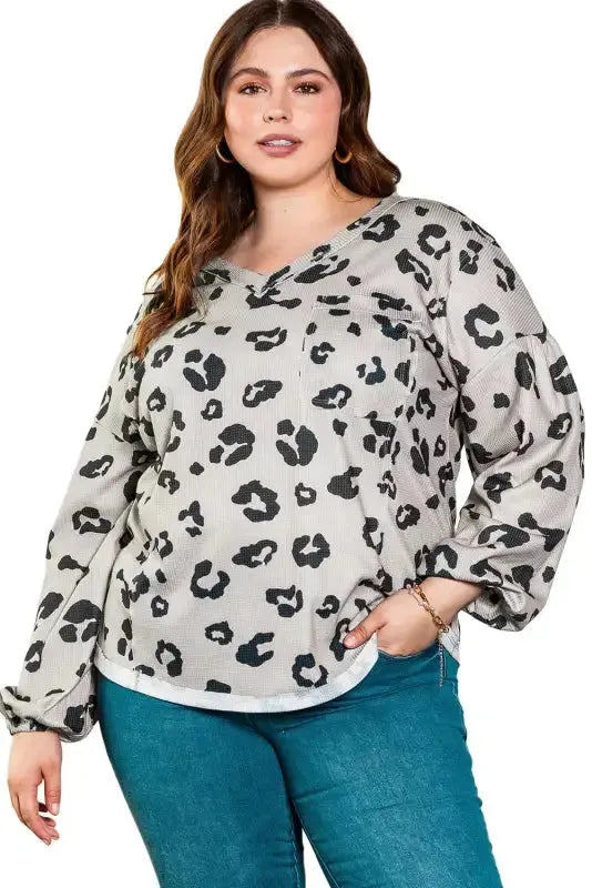 Leopard Thermal Knit Plus Size Top - Fashionfitz