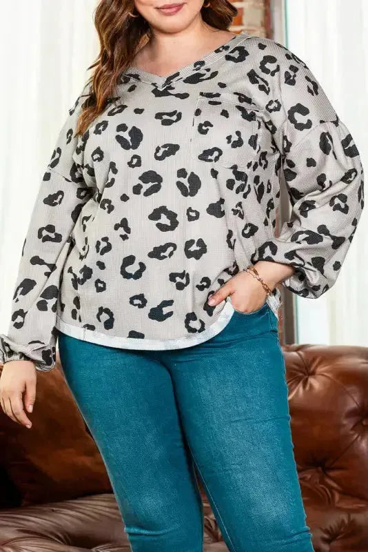 Leopard Thermal Knit Plus Size Top - Fashionfitz