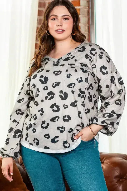 Leopard Thermal Knit Plus Size Top - Fashionfitz