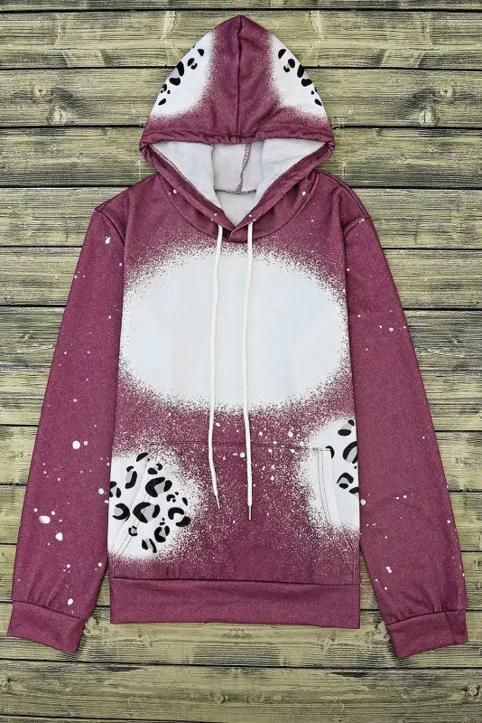 Leopard tie dye print kangaroo pocket pullover hoodie - sweatshirts & hoodies