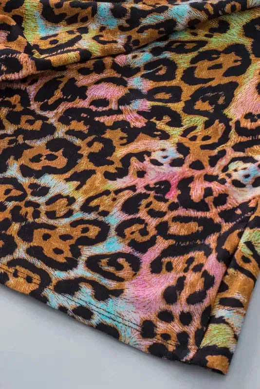 Leopard Wide Sleeve Peplum Hem Blouse - Fashionfitz