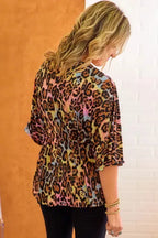 Leopard Wide Sleeve Peplum Hem Blouse - Fashionfitz