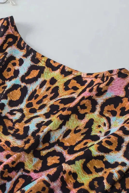 Leopard Wide Sleeve Peplum Hem Blouse - Fashionfitz