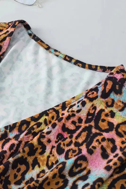 Leopard Wide Sleeve Peplum Hem Blouse - Fashionfitz