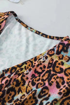 Leopard Wide Sleeve Peplum Hem Blouse - Fashionfitz