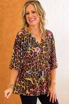 Leopard Wide Sleeve Peplum Hem Blouse - Fashionfitz