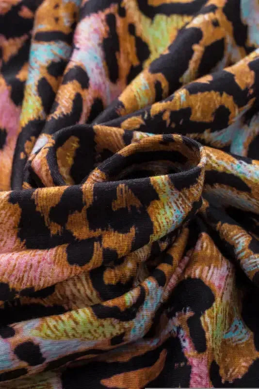 Leopard Wide Sleeve Peplum Hem Blouse - Fashionfitz