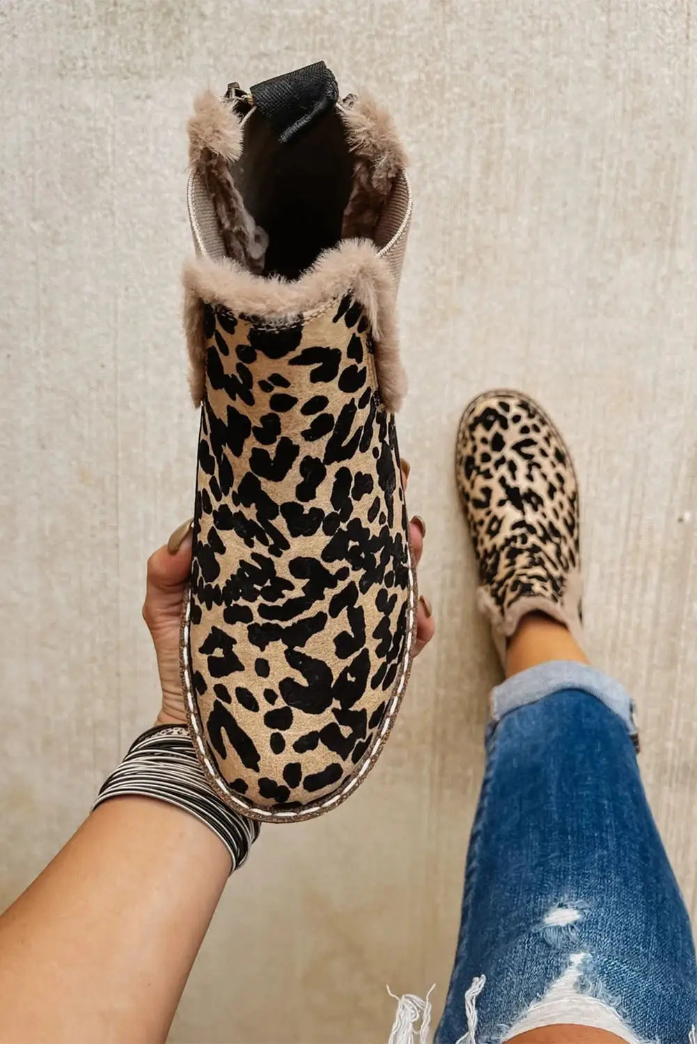 Leopard zip up fleece lining chelsea boots - shoes & bags