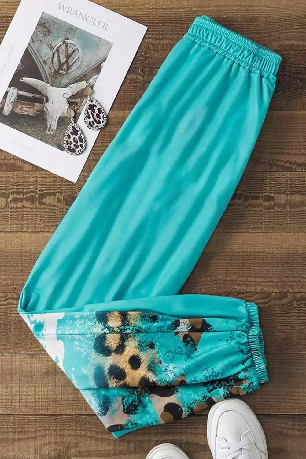 Light blue contrast leopard tie-dye print jogger pants - joggers