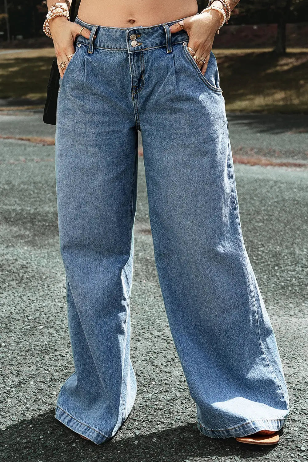 Light blue drop waist wide leg oversized jeans - 10 72% cotton + 26% polyester + 2% elastane