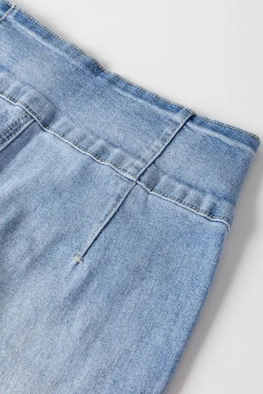 Light blue flare jeans - fly button exposed seam patched pocket - bottoms/jeans