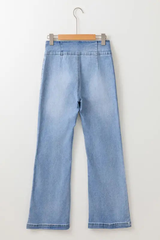 Light blue flare jeans - fly button exposed seam patched pocket - bottoms/jeans