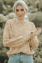 Light French Beige Colorful Dots Cable Knit Crew Neck Sweater - Fashionfitz