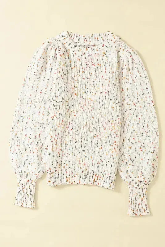 Light French Beige Colorful Dots Cable Knit Crew Neck Sweater - Fashionfitz