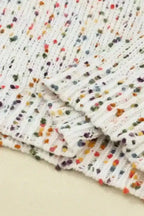 Light French Beige Colorful Dots Cable Knit Crew Neck Sweater - Fashionfitz