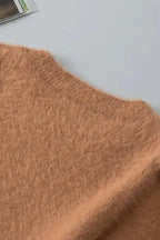 Light French Beige Fuzzy Short Sleeve Sweater - Fashionfitz