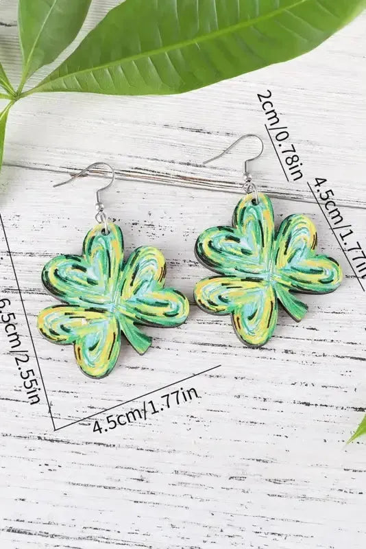 Light Green St. Patrick Painted Shamrock Shape Drop Earrings - Fashionfitz