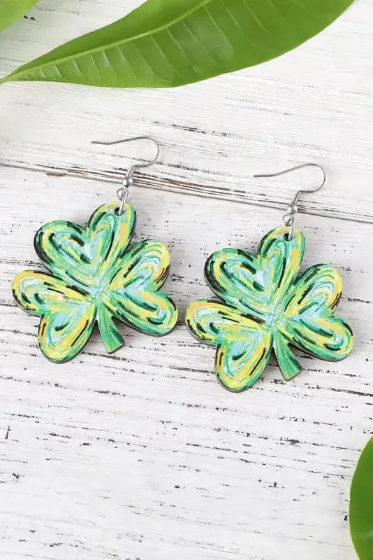 Light Green St. Patrick Painted Shamrock Shape Drop Earrings - Fashionfitz