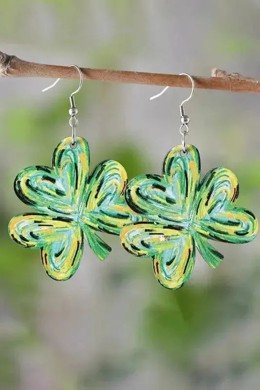 Light Green St. Patrick Painted Shamrock Shape Drop Earrings - Fashionfitz