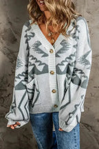 Light Grey Aztec Cardigan - Fashionfitz
