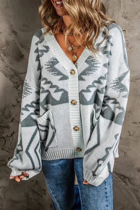 Light grey aztec cardigan - cardigans