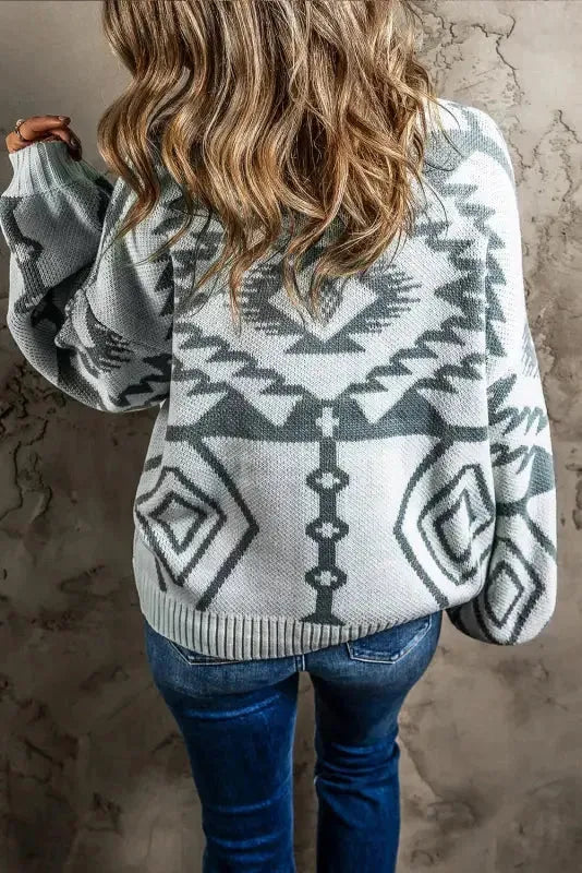 Light Grey Aztec Cardigan - Fashionfitz