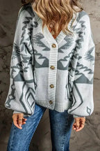 Light Grey Aztec Cardigan - Fashionfitz