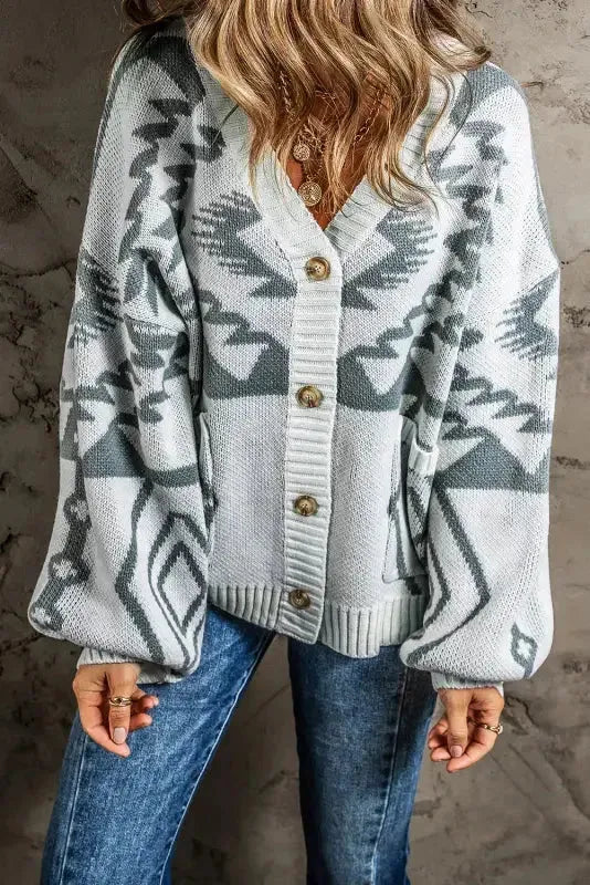 Light Grey Aztec Cardigan - Fashionfitz