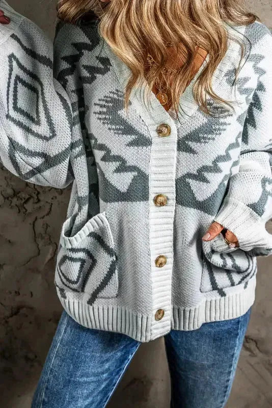 Light Grey Aztec Cardigan - Fashionfitz